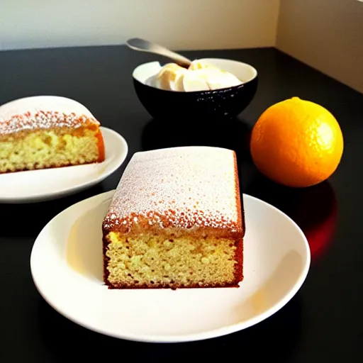 Image similar to Banana orange cake with vanilla icecream, manga, Studio Ghibli masterpiece