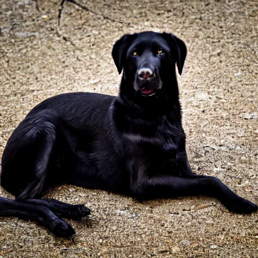 Prompt: A majestic Black Labrador, National Geographic, EOS-1D, f/1.4, ISO 200, 1/160s, 8K, RAW, unedited, symmetrical balance, in-frame