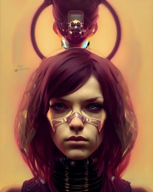 Image similar to beautiful female punk, portrait, cyberpunk, symmetry, detailed, elegant, intricate, dynamic lighting, hyperrealism, digital art, digital painting, artstation, wlop, sharp focus, illustration, art by artgerm and greg rutkowski and alphonse mucha, 8 k