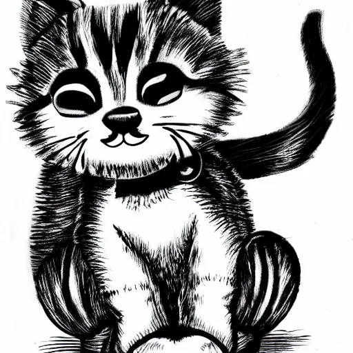 Image similar to black and white cute 50s cartoon kitten