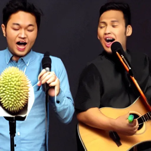 Prompt: two durian as a singer