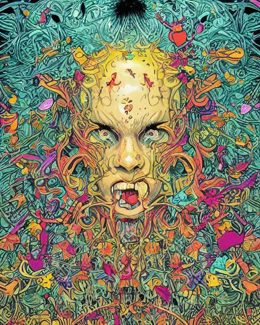 Prompt: Delirium, by Dan Mumford and James Jean