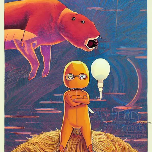 Image similar to a detailed painting of a capybara superhero by casey weldon by studio ghibli, new contemporary art, comic book illustration, anime