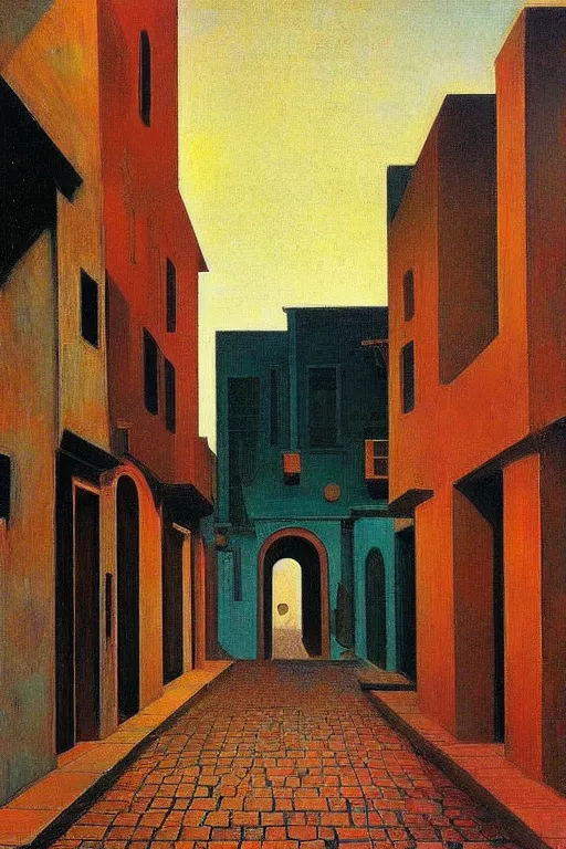 Prompt: eerie street in Israel, victor Nizovtsev, edward hopper, giorgio di chirico