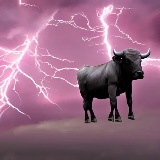 Image similar to bull volume sky concept art pink hyper realistic epic cinematic lightning