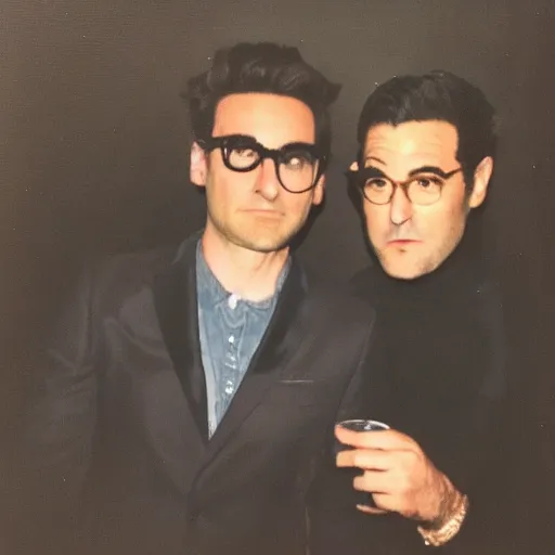 Prompt: polaroid of dan levy from schitt's creek, harsh flash