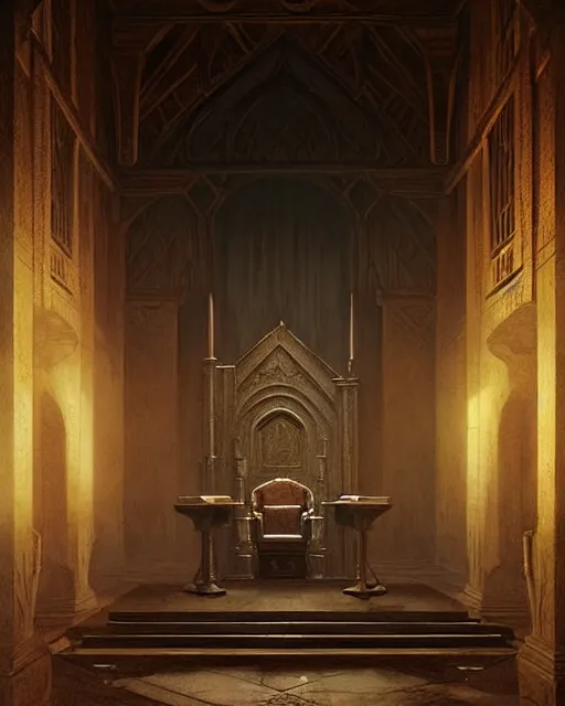 Prompt: middle ages throne room, empty, dim light | | realistic shaded, fine details, realistic shaded lighting poster by greg rutkowski, diego gisbert llorens, magali villeneuve, artgerm, jeremy lipkin and rob rey