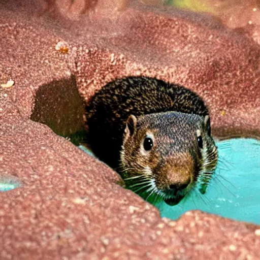 Prompt: a groundhog diving, realistic, underwater bubbles