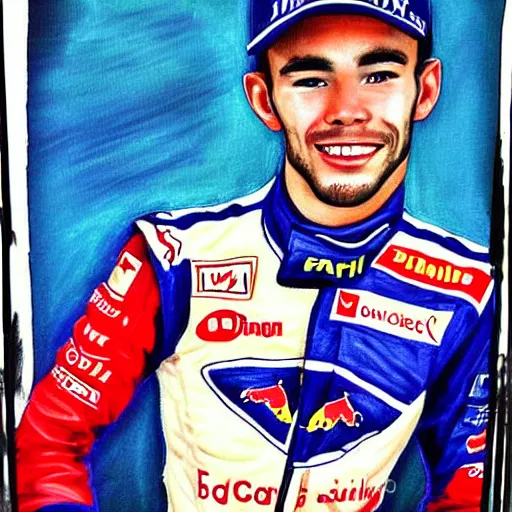 Image similar to a badly drawn picture of f 1 driver pierre gasly, caricature!!!, funny, crayon art, bad, beginner art