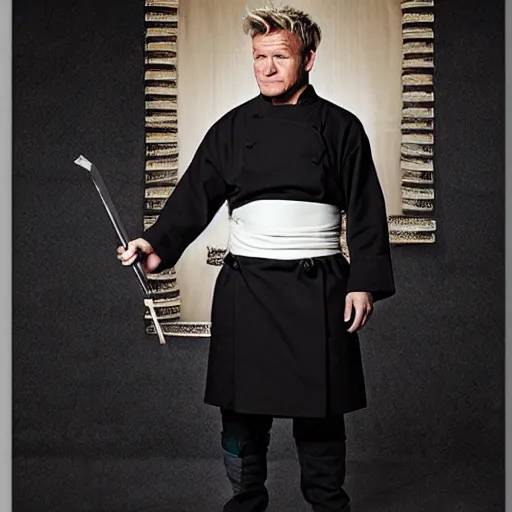 Prompt: 4k award winning Gordon Ramsay dressed as a Samurai from the 19th century, full body, detailed, dramatic