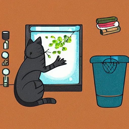 Image similar to story book illustration of laundry made from cat, art station trending.