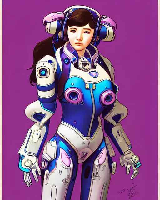 Image similar to d. va from overwatch, character portrait, concept art, intricate details, highly detailed by jean giraud