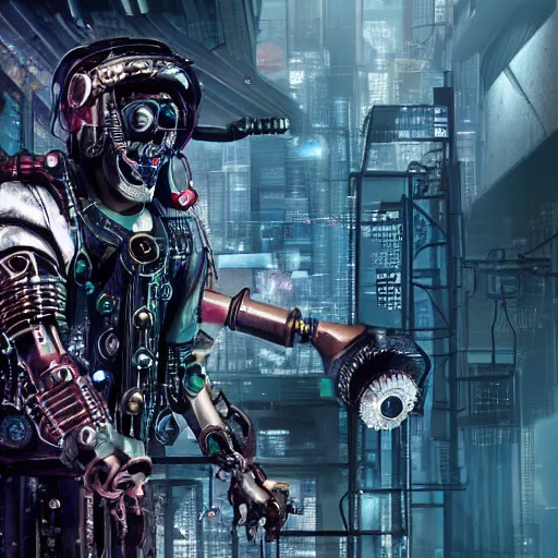 Prompt: Beautiful Photo of the Time Machine. Gear mechanism. Cyberpunk. splatterpunk. 4K. Future