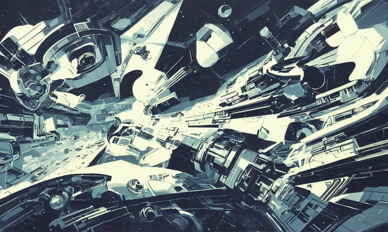 Image similar to Exploration of deep space by Syd Mead, Federico Pelat