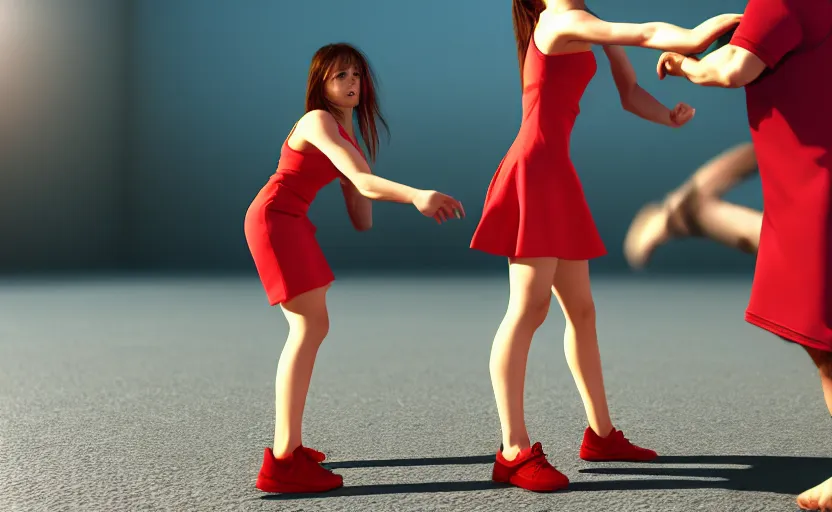 Image similar to a girl beats a man in a short dress, no blur, 4 k resolution, ultra detailed