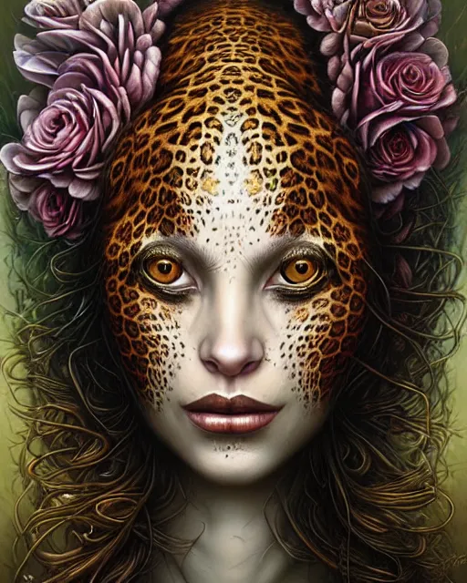 Image similar to a detailed portrait of dreampunk princess leopard crocodile hybrid mix beautiful! floral by tomasz alen kopera and peter mohrbacher