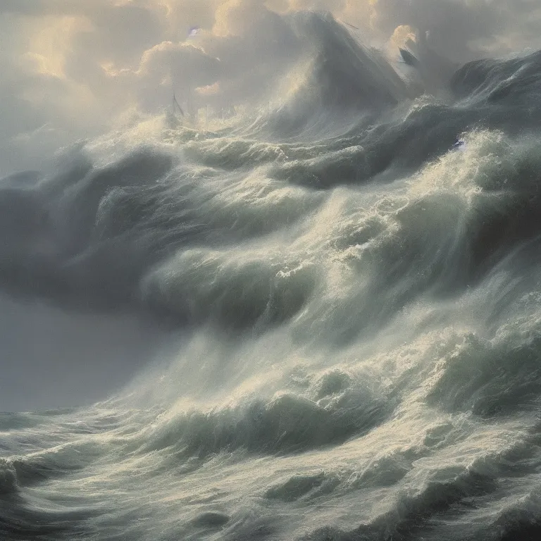 Image similar to a beautiful masterpiece painting of a tsunami in a storm by juan gimenez, award winning, trending on artstation,