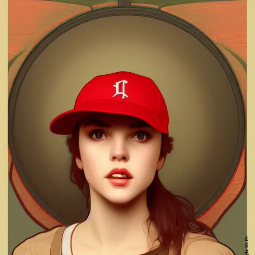 Image similar to a red baseball cap, artstation, Grim fantasy,emotional, EOS R5, f/2.5 , illustration , concept art, award winning photograph, 8k, Alphonse Mucha style,