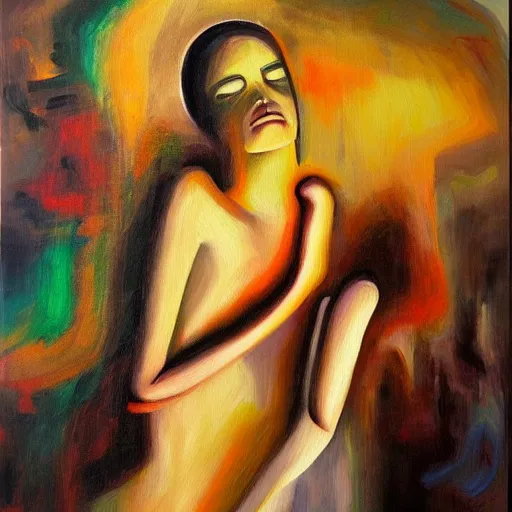 Prompt: The abolishment of human desire and the transcendence, oil painting, expressive, mindblowing!!