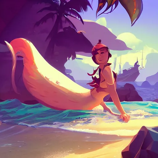 Image similar to painting mermaid treasure on sea of thieves game avatar hero smooth face median photoshop filter cutout vector, behance hd by jesper ejsing, by rhads, makoto shinkai and lois van baarle, ilya kuvshinov, rossdraws global illumination