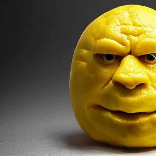 Image similar to a lemon sculpted in the shape of Dwayne Johnson's head