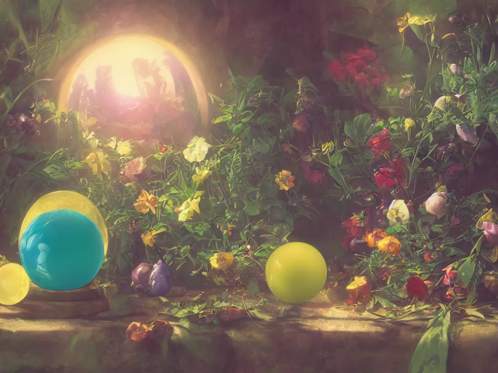 Image similar to the orb of dreams, sunlight study, art nouveau, by jan davidz de heem and ( ( ( ( lisa frank ) ) ) ), 8 k, sharp focus, octane render, ( ( ( kauai ) ) )