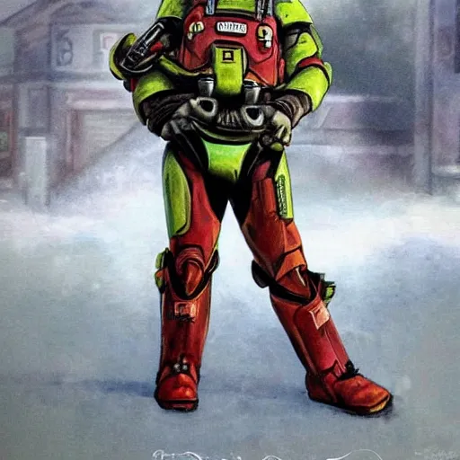 Image similar to Master Chief posting for a fireman pinup calendar