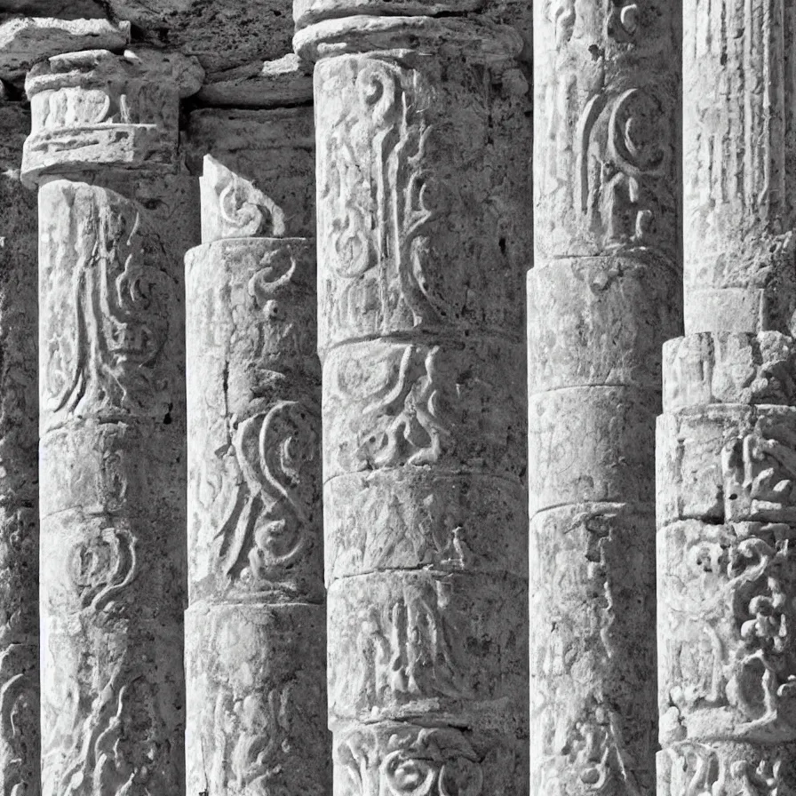 Image similar to ancient greece monochrome patterns, pillars, spears, numerals, glyphs