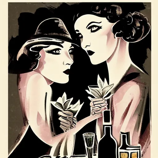 Image similar to - gin sisters. illustration, noir,'3 0 s, gangster