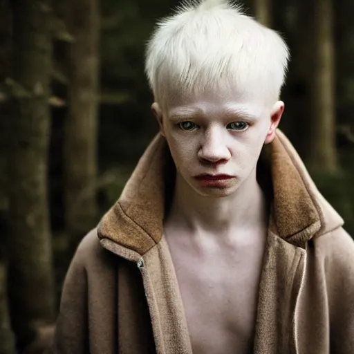 Prompt: color portrait of an albino male by emmanuel lubezki