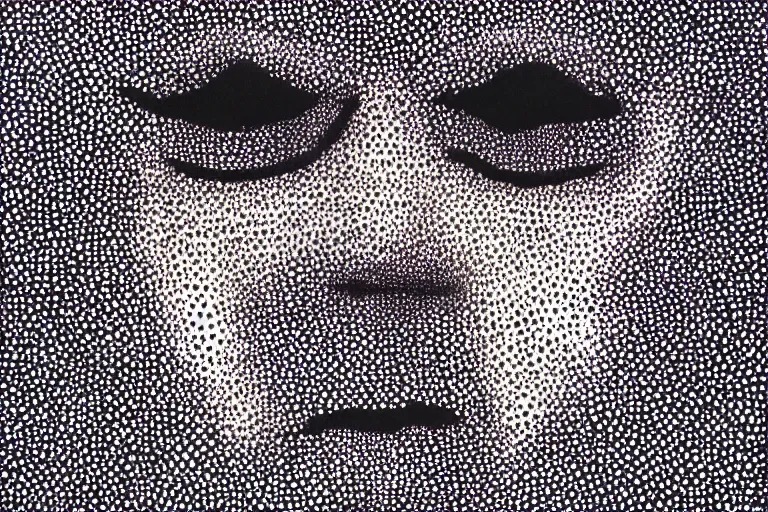 Image similar to face made out of planet, faceless people dark, dots, drip, stipple, pointillism, technical, abstract, minimal, style of francis bacon, asymmetry, pulled apart, cloak, hooded figure, made of dots, abstract, balaclava