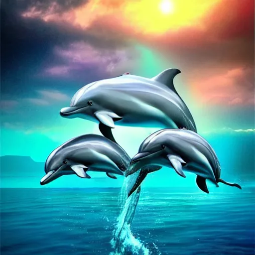 Prompt: dolphins in the ocean, seapunk, creative photo manipulation, creative photoshop, digital art