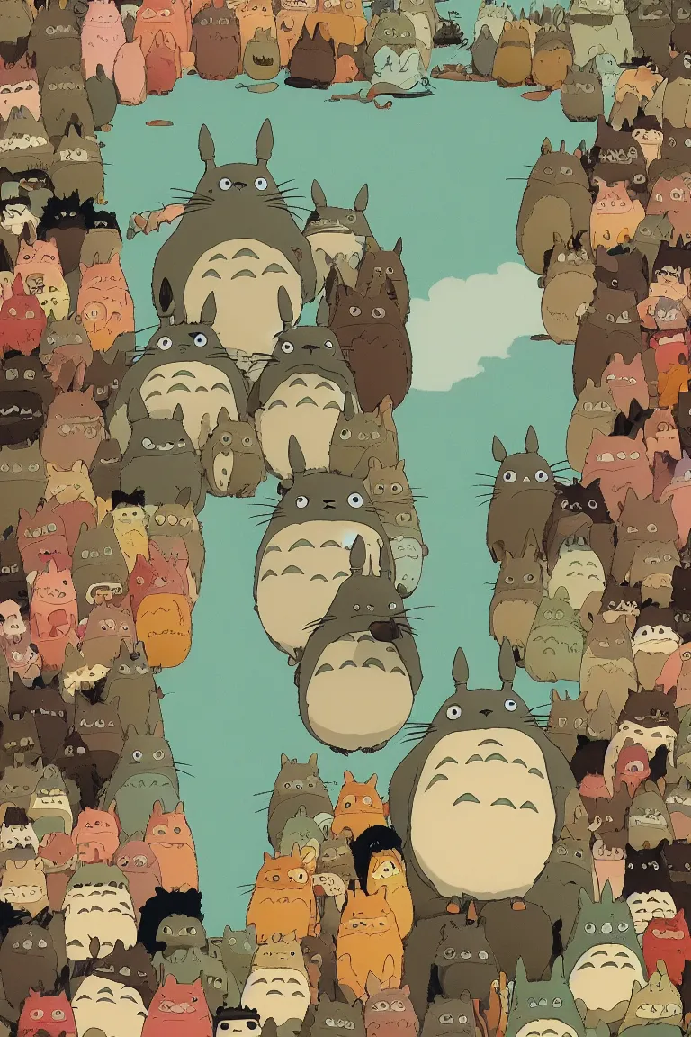 Image similar to movie poster if Totoro were directed by Wes Anderson, in the style of Wes Anderson, Wes Anderson color palette