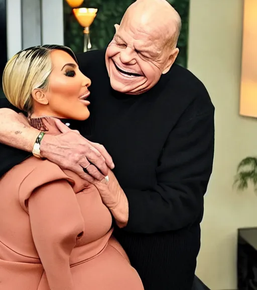 Image similar to Don Rickles hugging kim kardashian in a retirement home