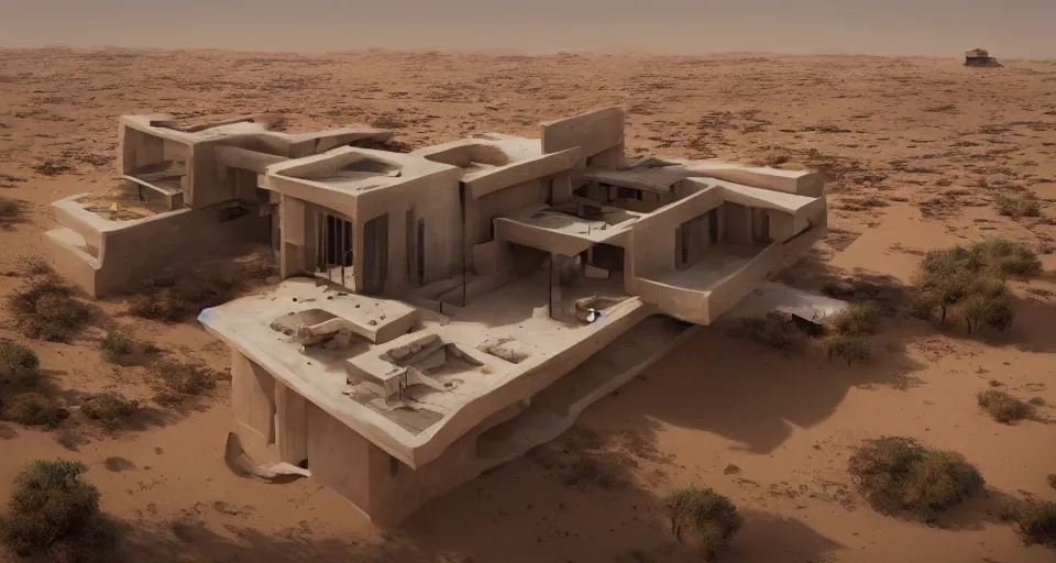 Image similar to contemporary house in the sahara desert, greg rutkowski, 4 k, matte painting, concept art, artstation