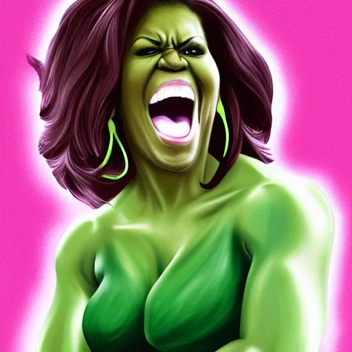 Image similar to Digital painting of Michelle Obama as The Hulk