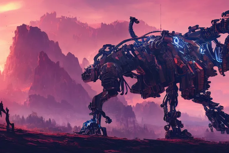 Image similar to sawtooth machine mecanical creature robot of horizon forbidden west horizon zero dawn radiating a glowing aura global illumination ray tracing hdr fanart arstation by ian pesty and alena aenami artworks in 4 k