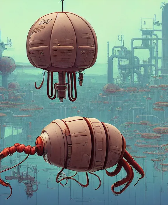 Prompt: simplicity, inflated industrial plant made from isopod lobster octopus, in the style of spaceship, overgrown with orchids, partly cloudy, somber, dramatic lighting, by geof darrow, bill sienkiewicz, dan mumford, yusuke murata, makoto shinkai, ross tran, cinematic, unreal engine, cel shaded, featured on artstation, pixiv