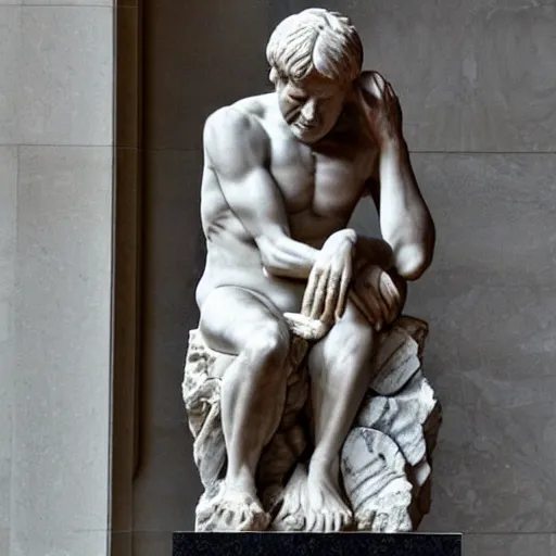 Prompt: Donald Trump, marble statue, facepalm, by Michelangelo