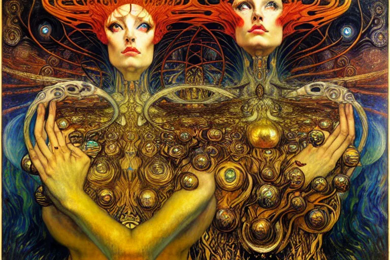 Image similar to Divine Chaos Engine by Karol Bak, Jean Delville, William Blake, Gustav Klimt, and Vincent Van Gogh, symbolist, visionary