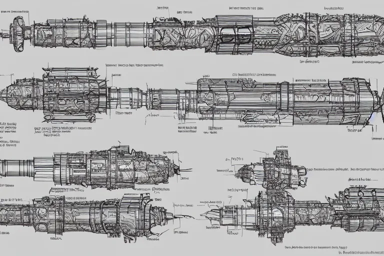 Image similar to aesthetically pleasant technical drawing of an open - source nuclear weapon machinery, hyperdetailed, complex, intricate, exploded view!!, 4 k, trending on artstation