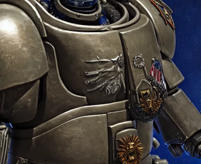 Image similar to 4 k hd, high detail photograph of an space marine, shot with sigma f / 4. 2, 2 5 0 mm sharp lens, wide shot, consistent, volumetric lighting, high level texture render