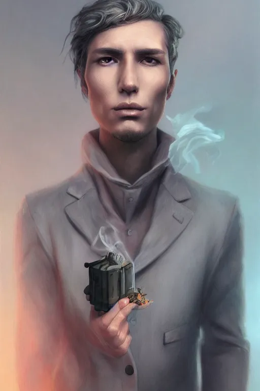 Image similar to portrait of a man made of a smoke, by artgerm, tom bagshaw, gerald brom, vaporwave, vaporwave colors, lo fi colors, vaporwave, lo fi, 4 k, hd,