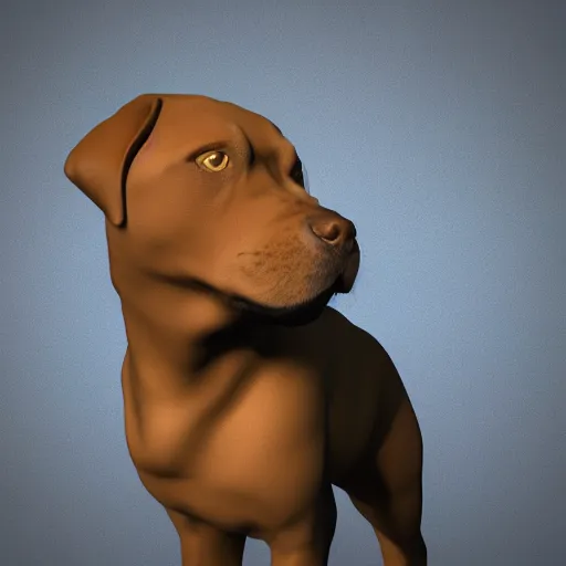 Prompt: 3D render of a dog with a human face, blender, detailed, dramatic lighting