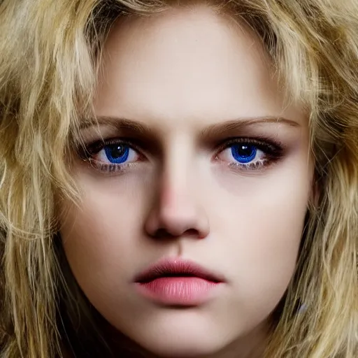 Image similar to portrait of blond girl who look like actor michael pitt green eyes hologram small lips