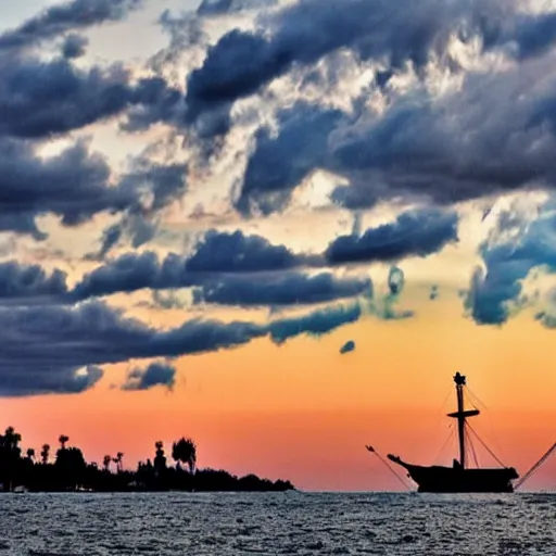 Prompt: clouds in the shape of a pirate ship