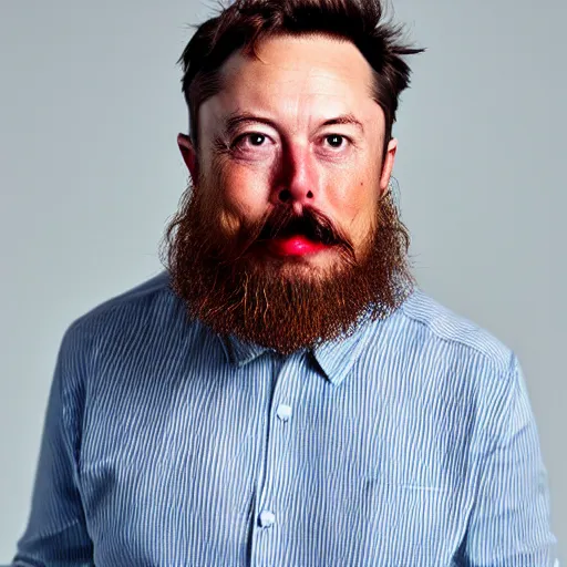 Image similar to toddler elon musk with long mustache and epic beard, 5 0 mm, studio lighting