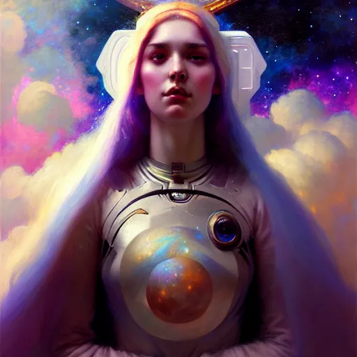 Image similar to celestial goddess, beautiful girl, galactic throne, in a galaxy, realistic, serov, surikov, vasnetsov, repin, kramskoi, charlie bowater, tom bagshaw, norman rockwell, octane rendered, unreal engine, illustration, trending on artstation, masterpiece, 8 k