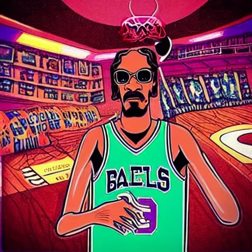 Prompt: “ snoop dogg in space jam, basketball, hero, blunt ”