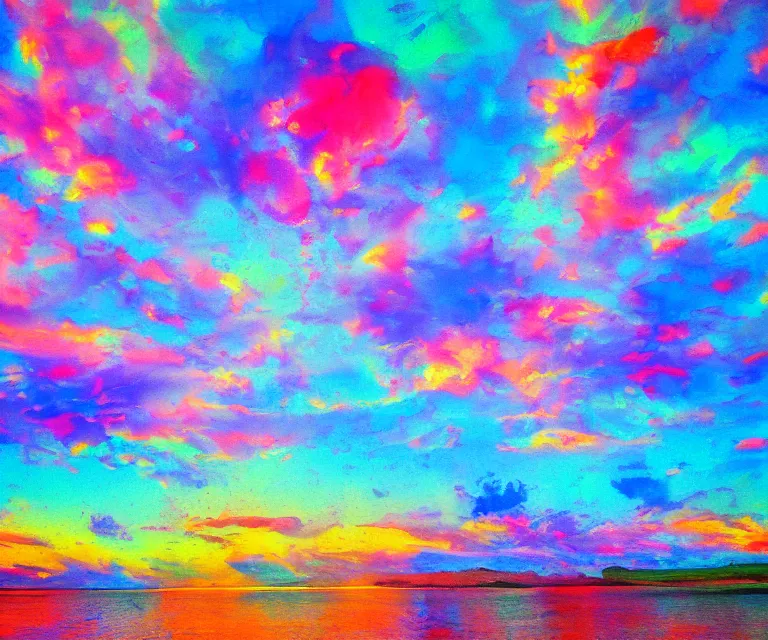 Image similar to heart clouds, water painting, colorful